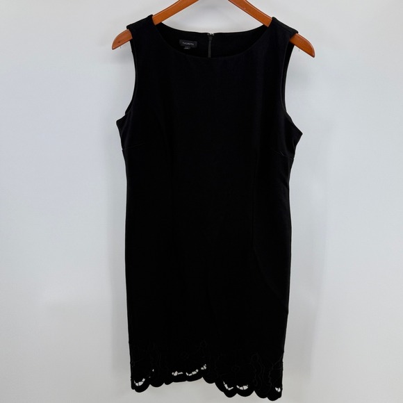 Talbots Black‎ Sheath Dress Size 12 Sleeveless Floral Hem Career Work Chic - Picture 1 of 14